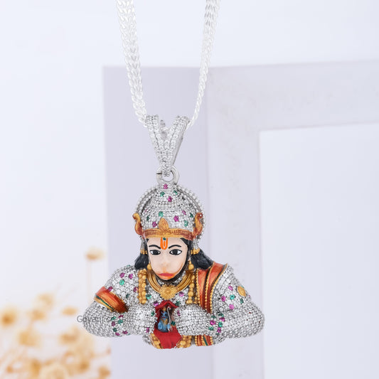 Diamond Hanumanji Pendant - Silver Lord Hanuman Necklace